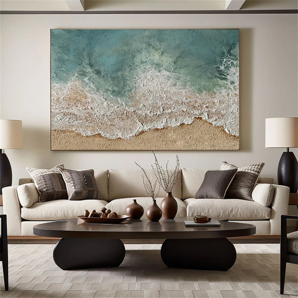 Abstract Ocean And Sky Textured Canvas Art #OC073