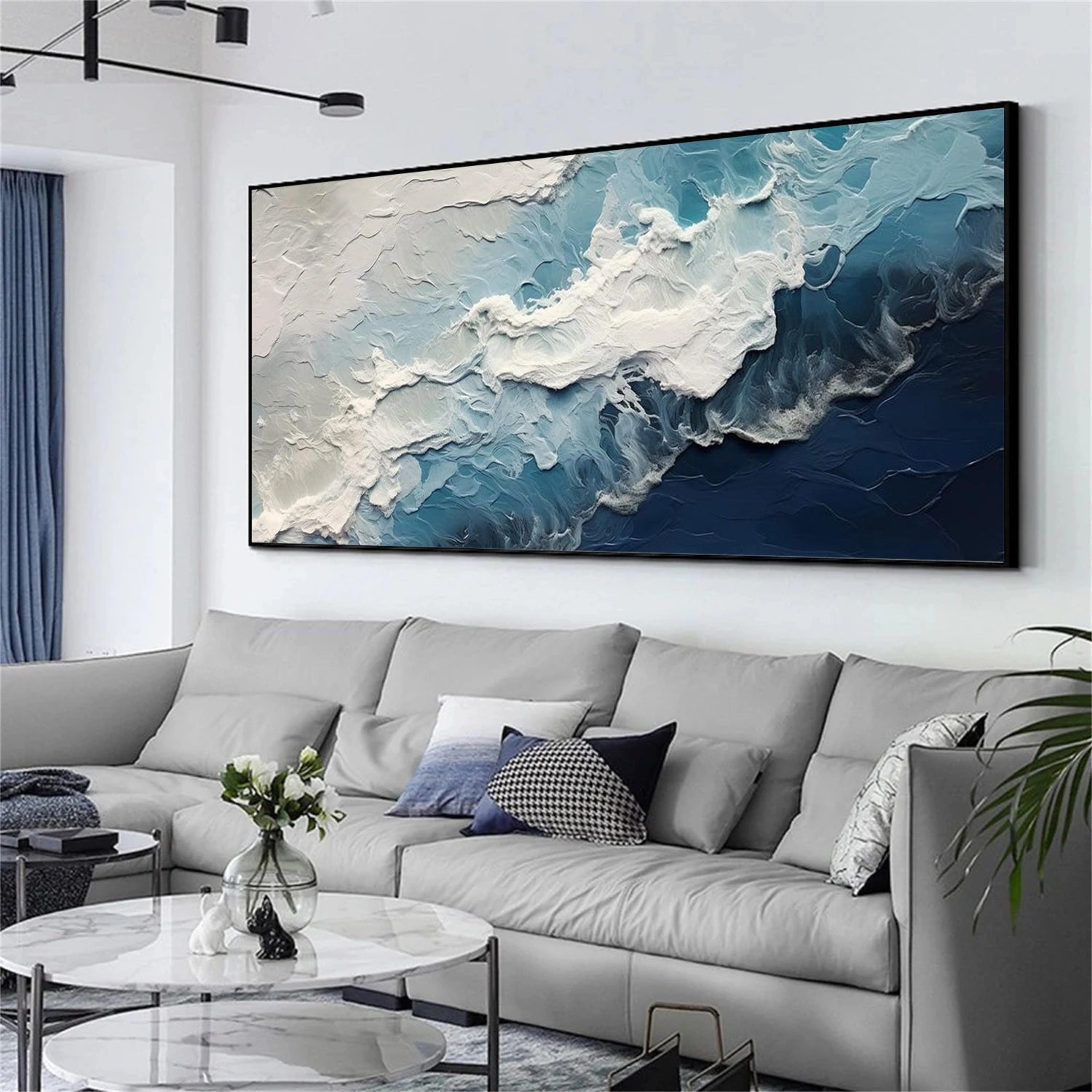 Abstract Ocean And Sky Textured Canvas Art #OC169