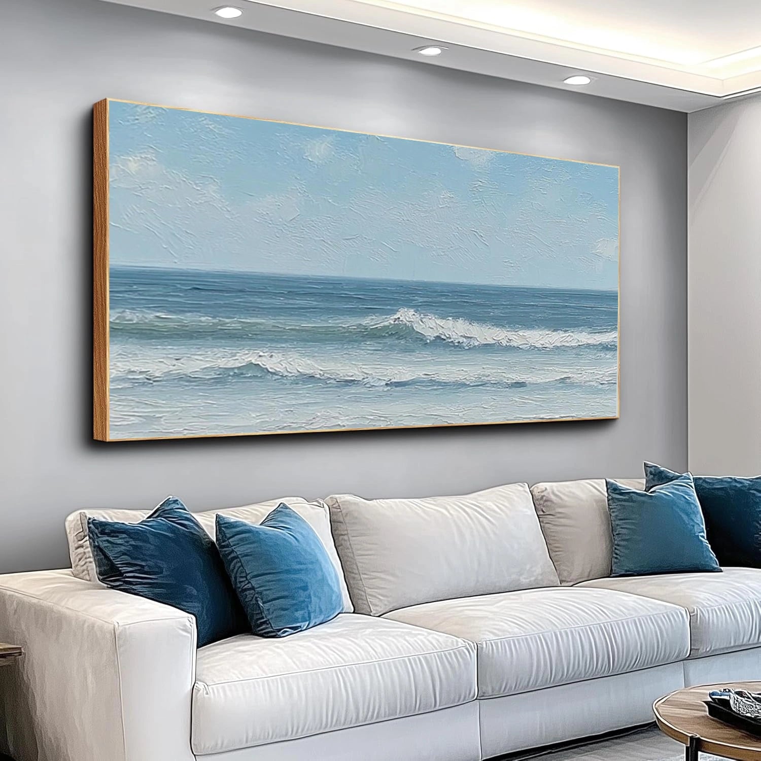 Abstract Ocean And Sky Textured Canvas Art #OC158
