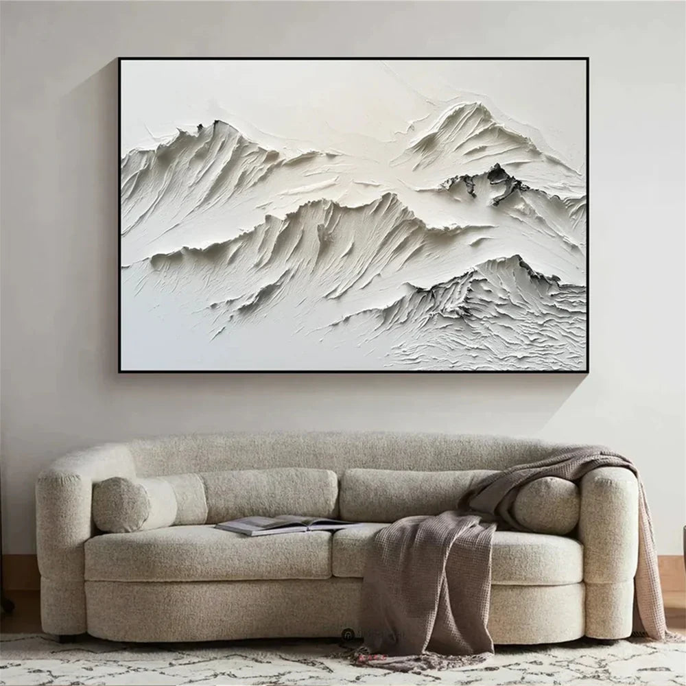 Black & White Minimalist Mountain Textured Canvas Art #BT010