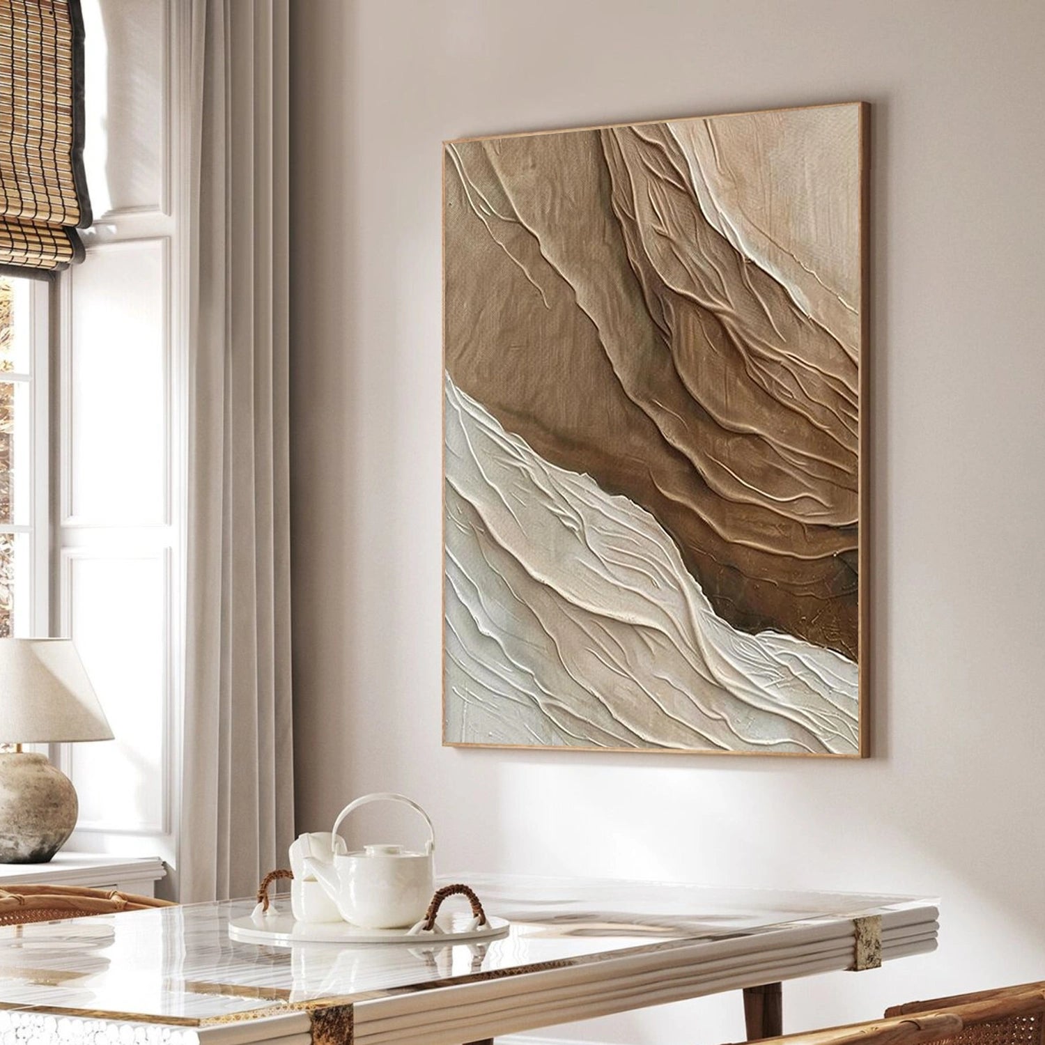 Beige and Brown Minimalist Textured Canvas Art #WM094