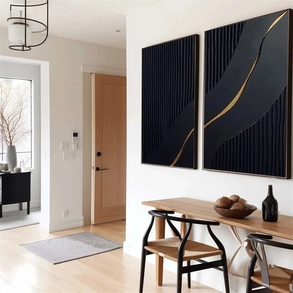 Black Minimalist Textured Canvas Art Set of 2 #WZ024
