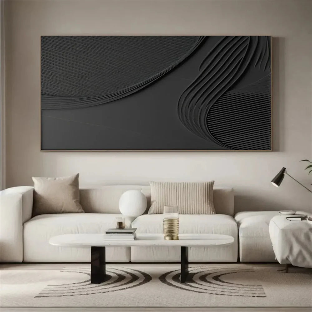 Black Minimalist Textured Canvas Art #WZ073