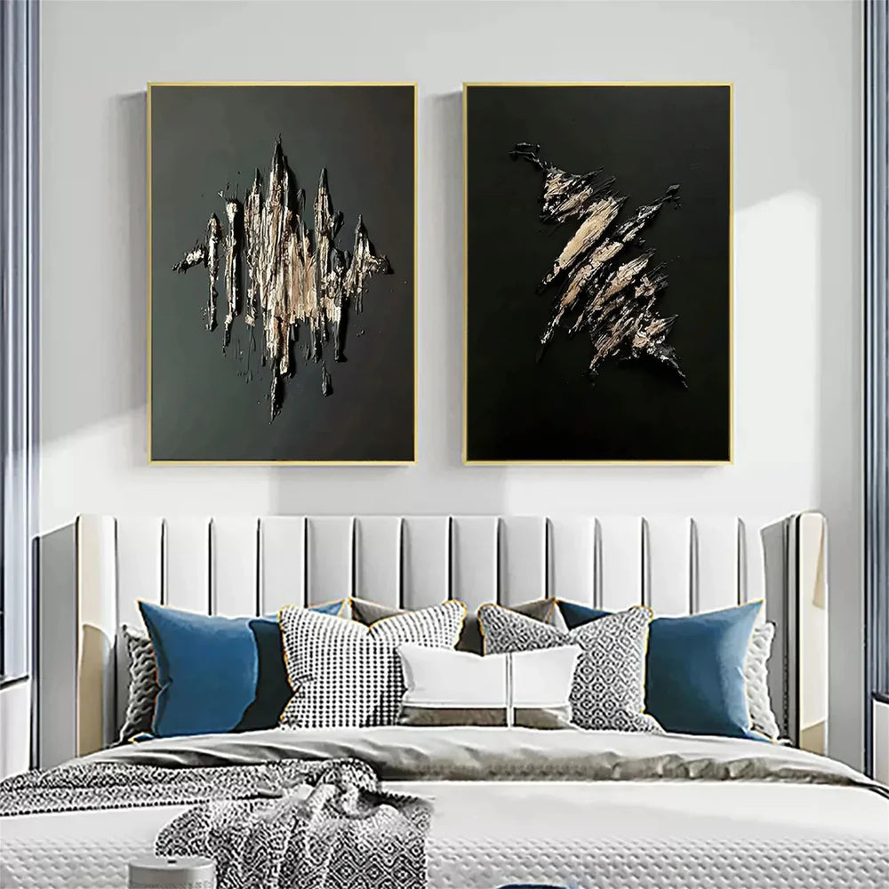 Black Minimalist Textured Canvas Art Set of 2 #WZ039