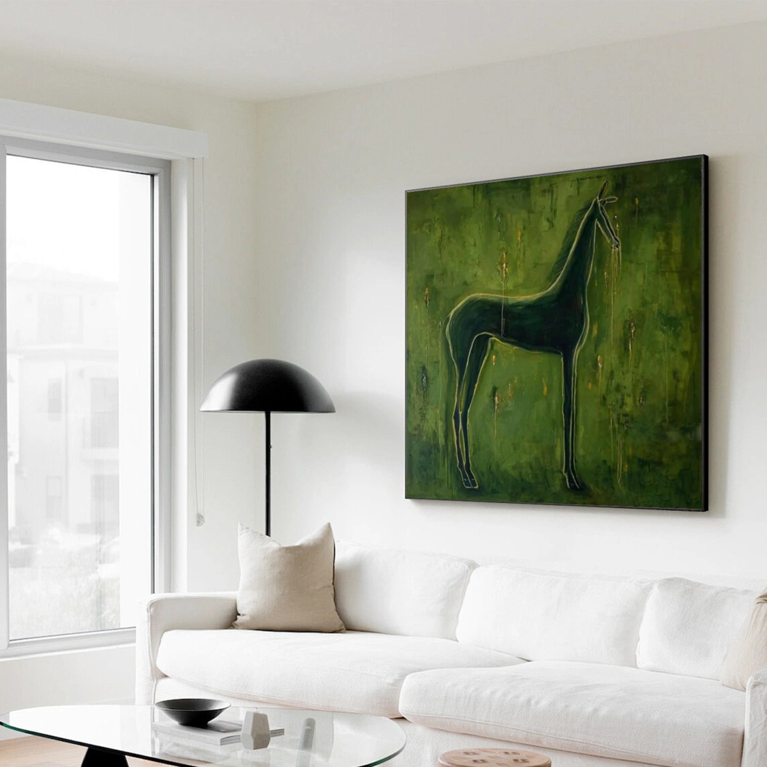 Green Abstract Animal Horse Canvas Art #DW126