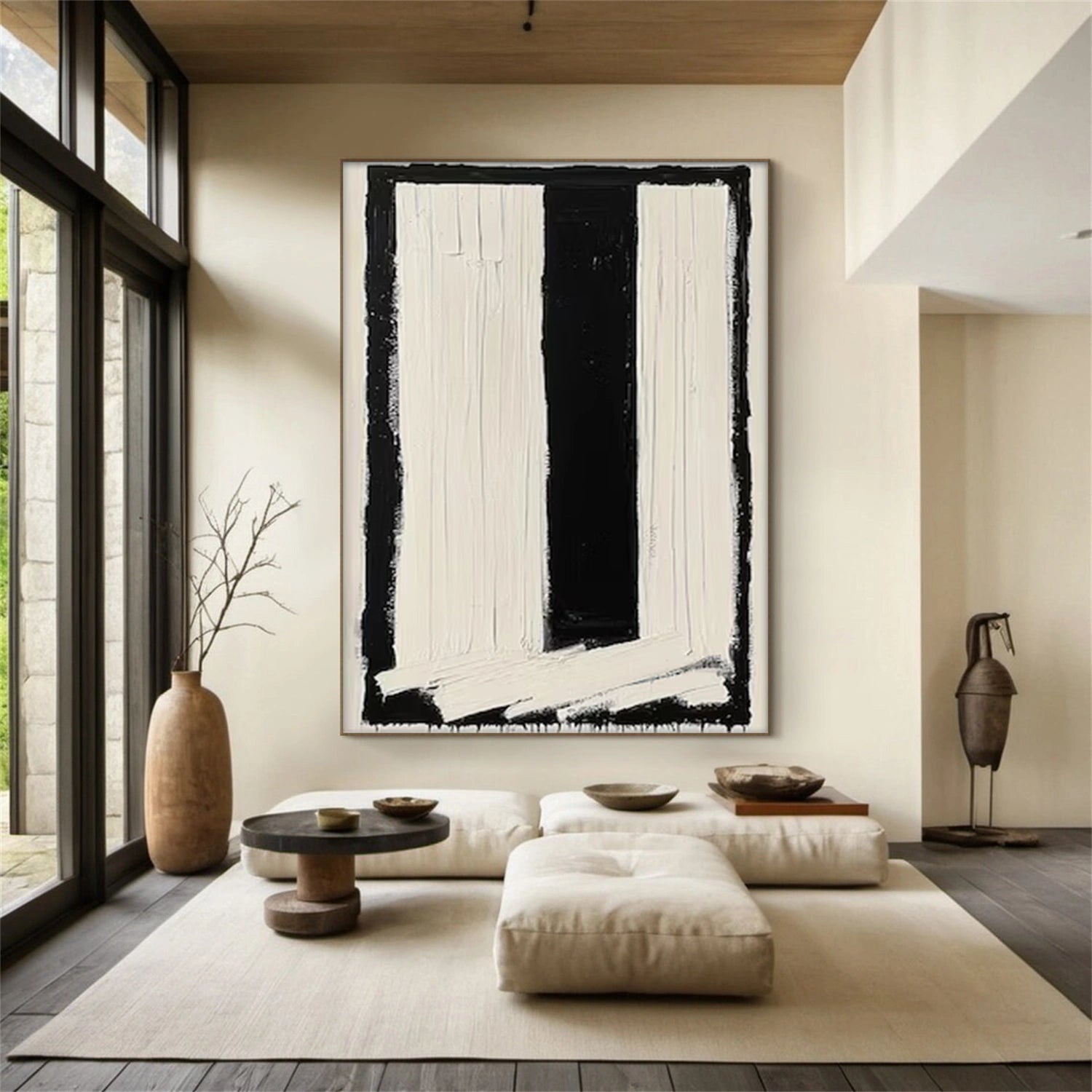 Black and White Minimalist Textured Canvas Art #WZ122