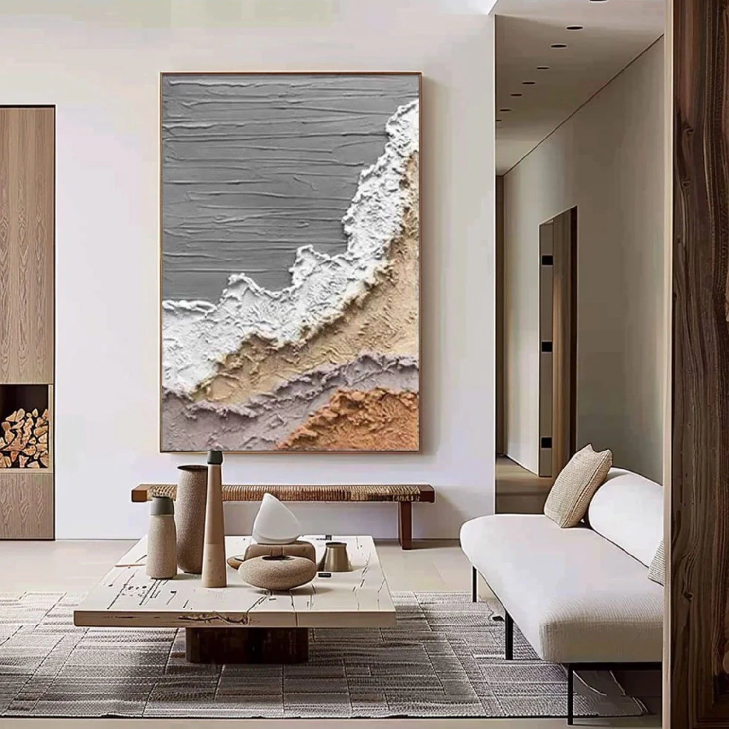 Abstract Ocean And Sky Textured Canvas Art #OC119
