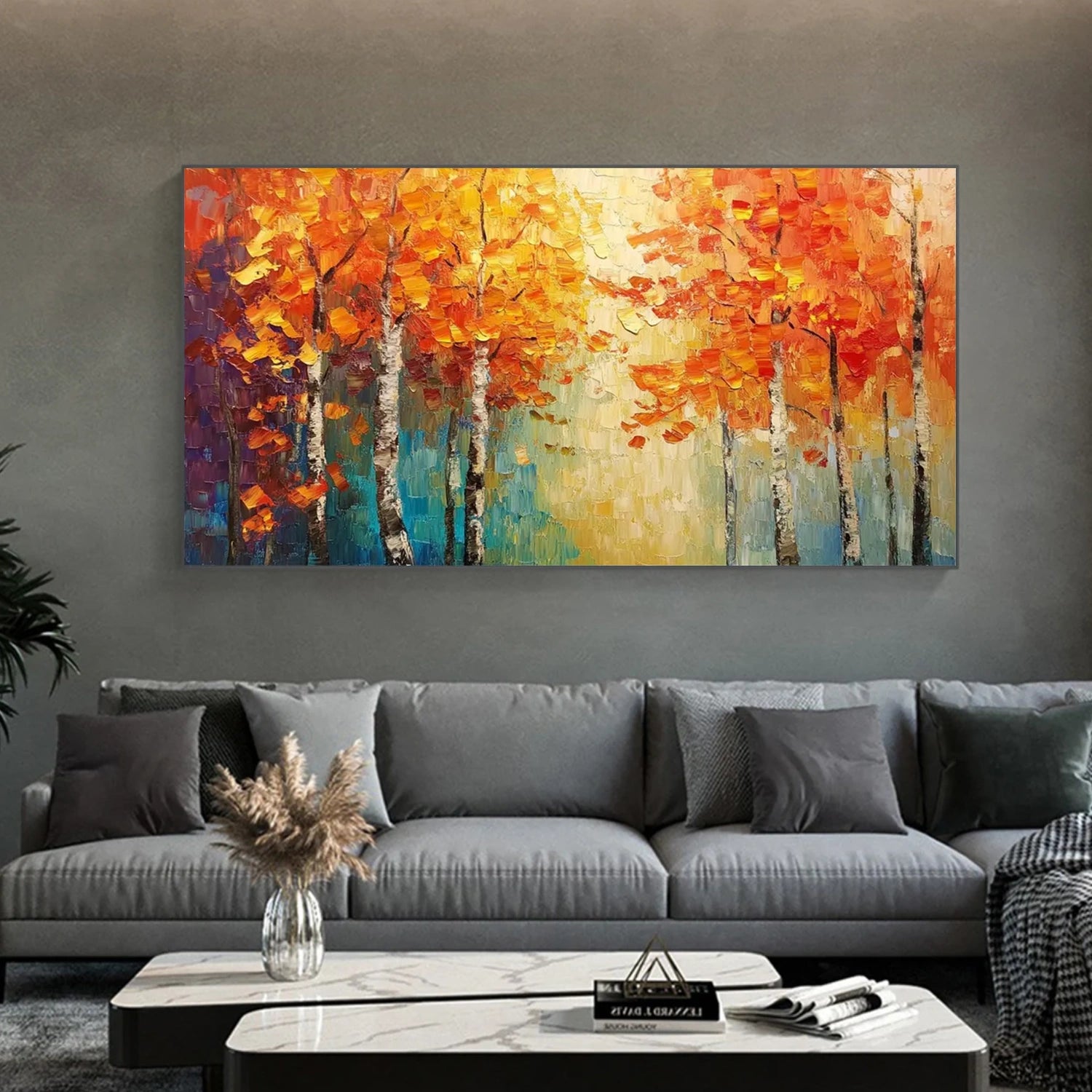 Abstract Flower And Tree Textured Canvas Art  #MF137