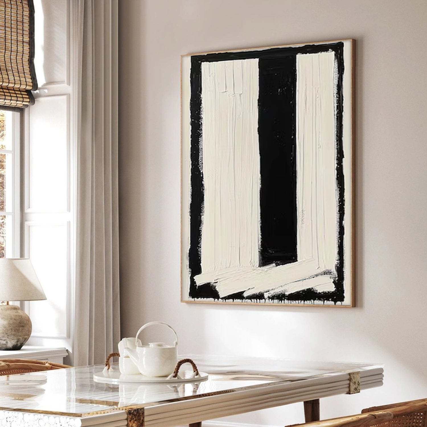 Black and White Minimalist Textured Canvas Art #WZ122
