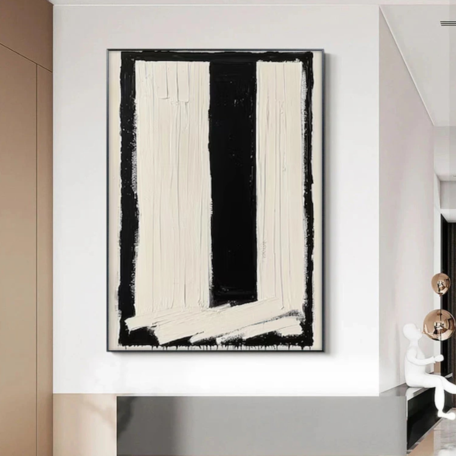 Black and White Minimalist Textured Canvas Art #WZ122