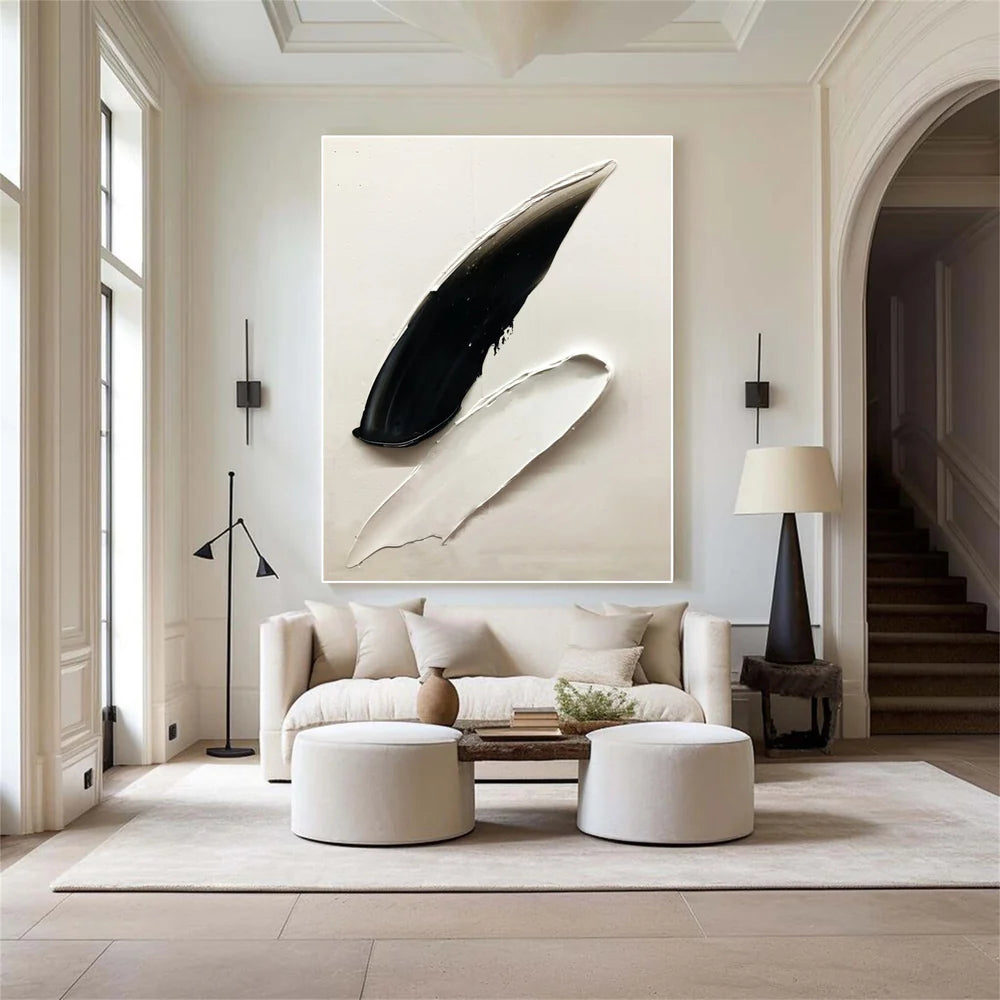 Black and White Minimalist Textured Canvas Art #WZ056