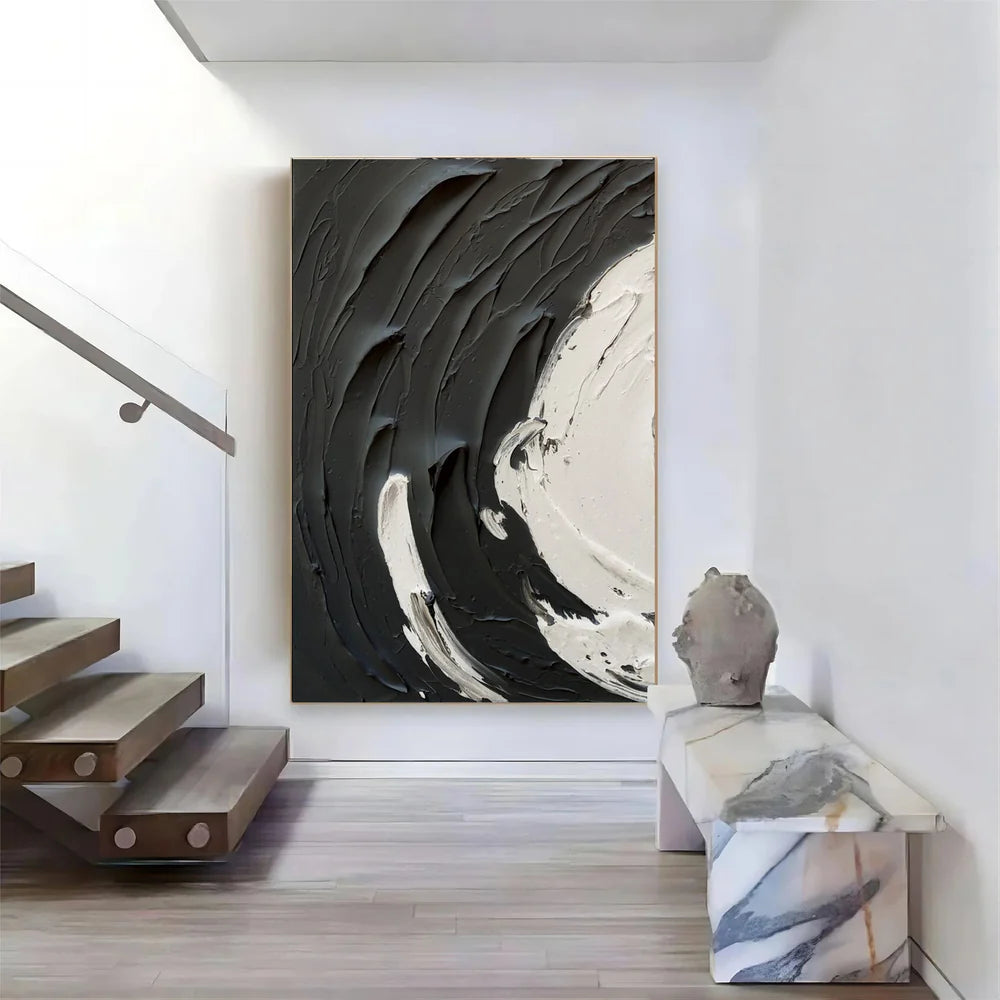 Black and White Textured Minimalist Canvas Art #WZ054