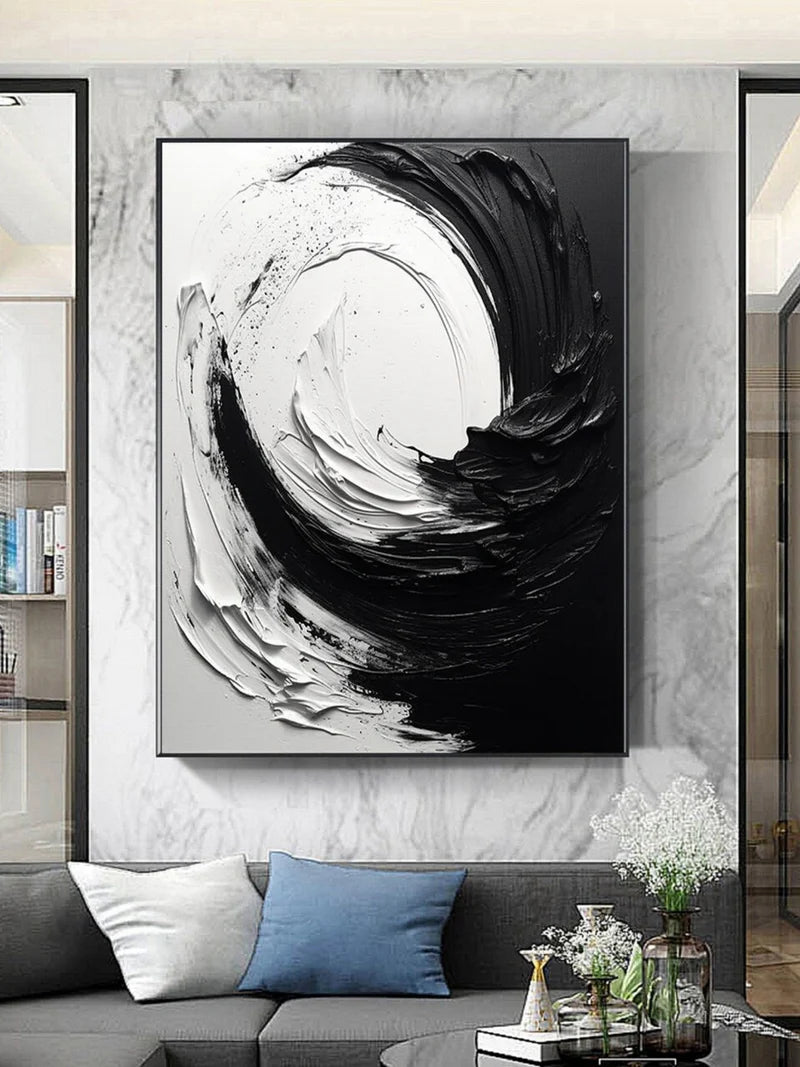 Black and White Minimalist Textured Canvas Art #WZ012