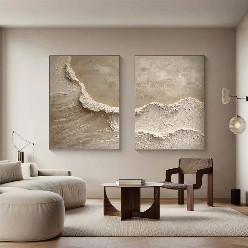 Minimalist Ocean And Sky Textured Canvas Art Set of 2 #OC001