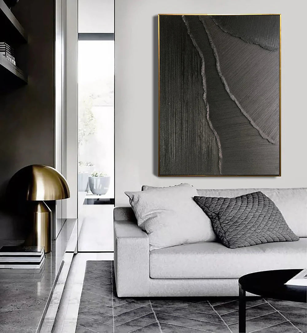 Black Minimalist Textured Canvas Art #WZ046
