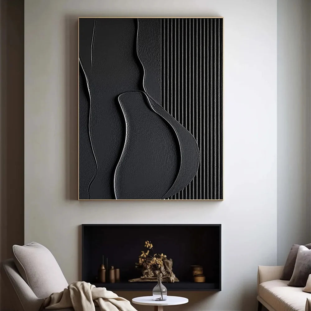 Black Minimalist Textured Canvas Art #WZ084