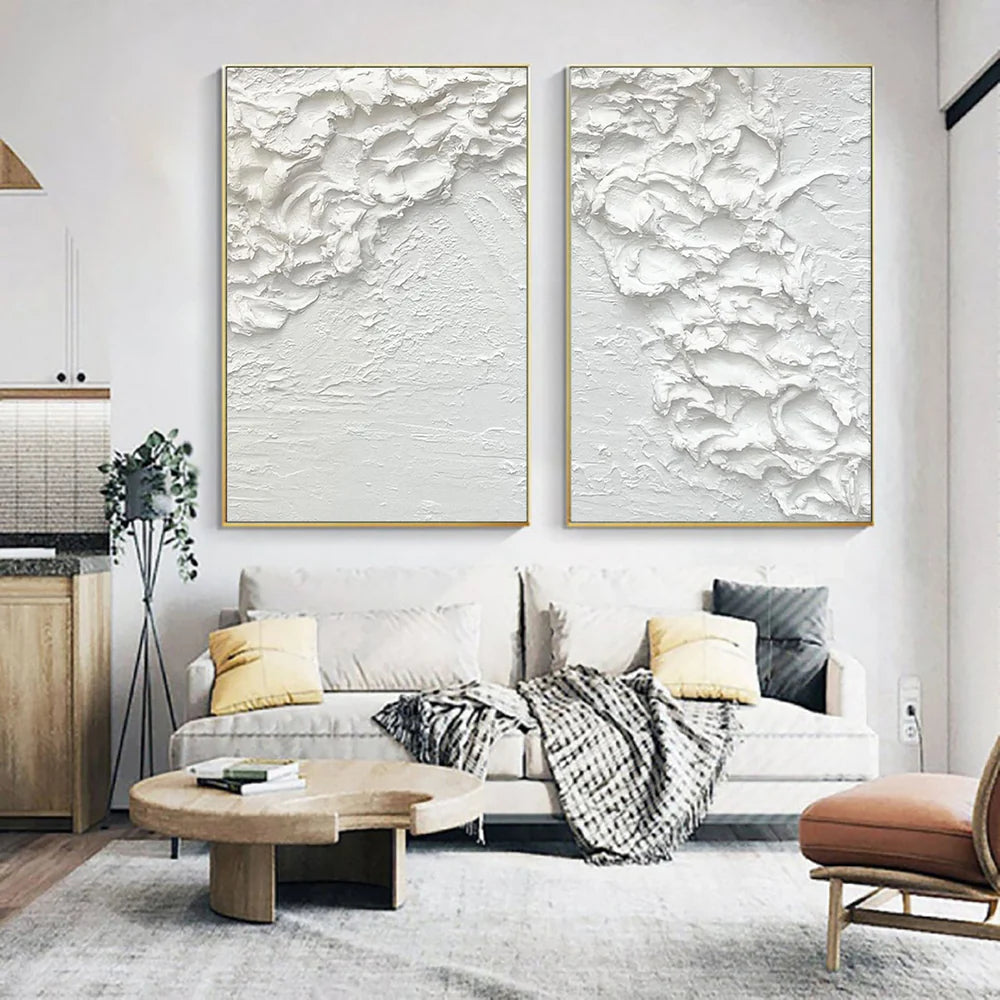 White Minimalist Textured Wall Art Set of 2 #WM002