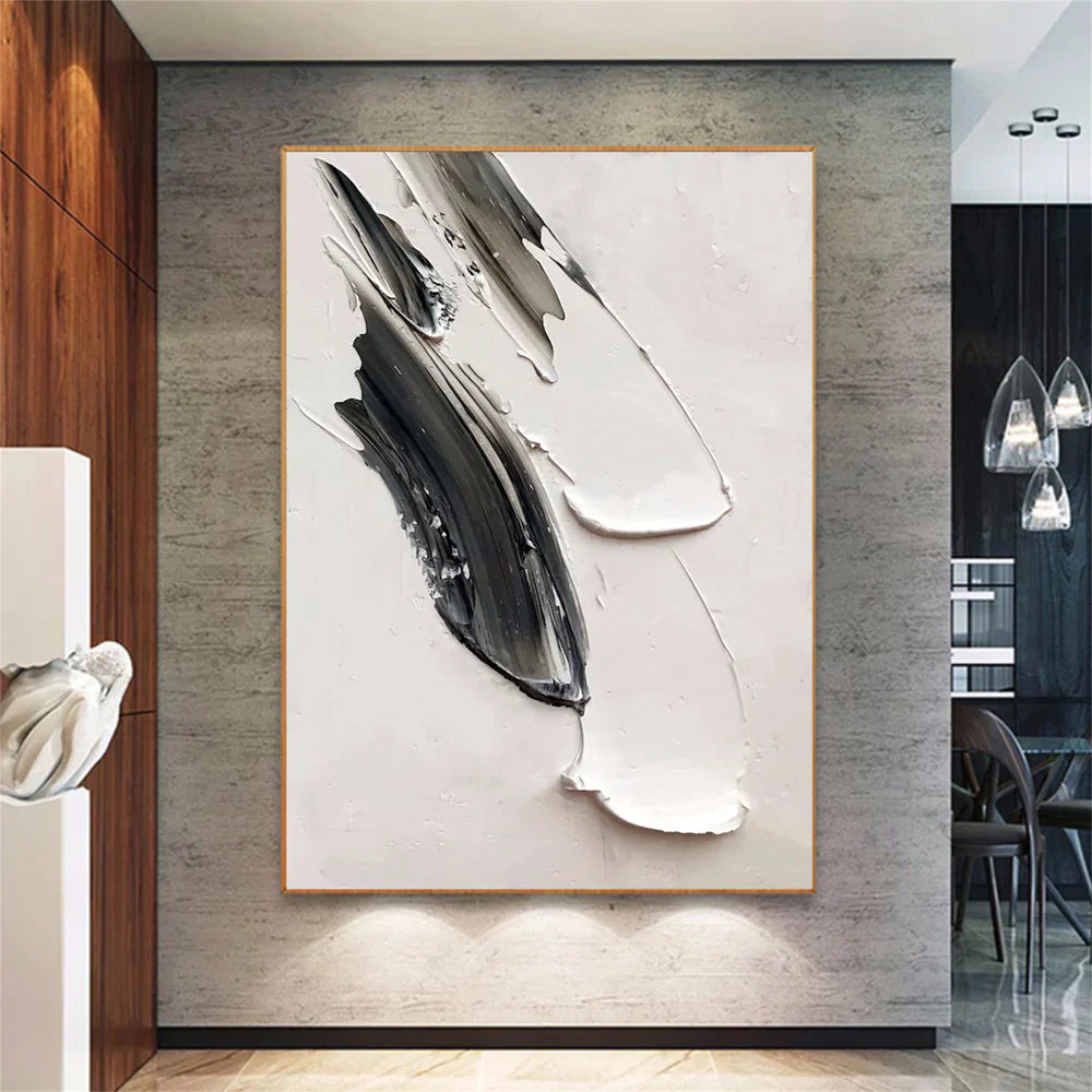Black and White Minimalist Textured Canvas Art #WZ008