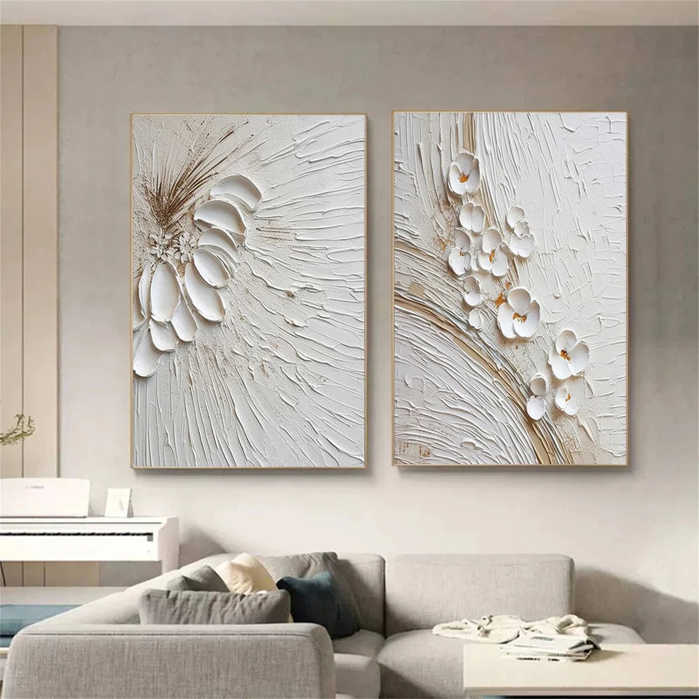 Minimalist Flower And Tree Textured Canvas Art Set of 2 #MF069