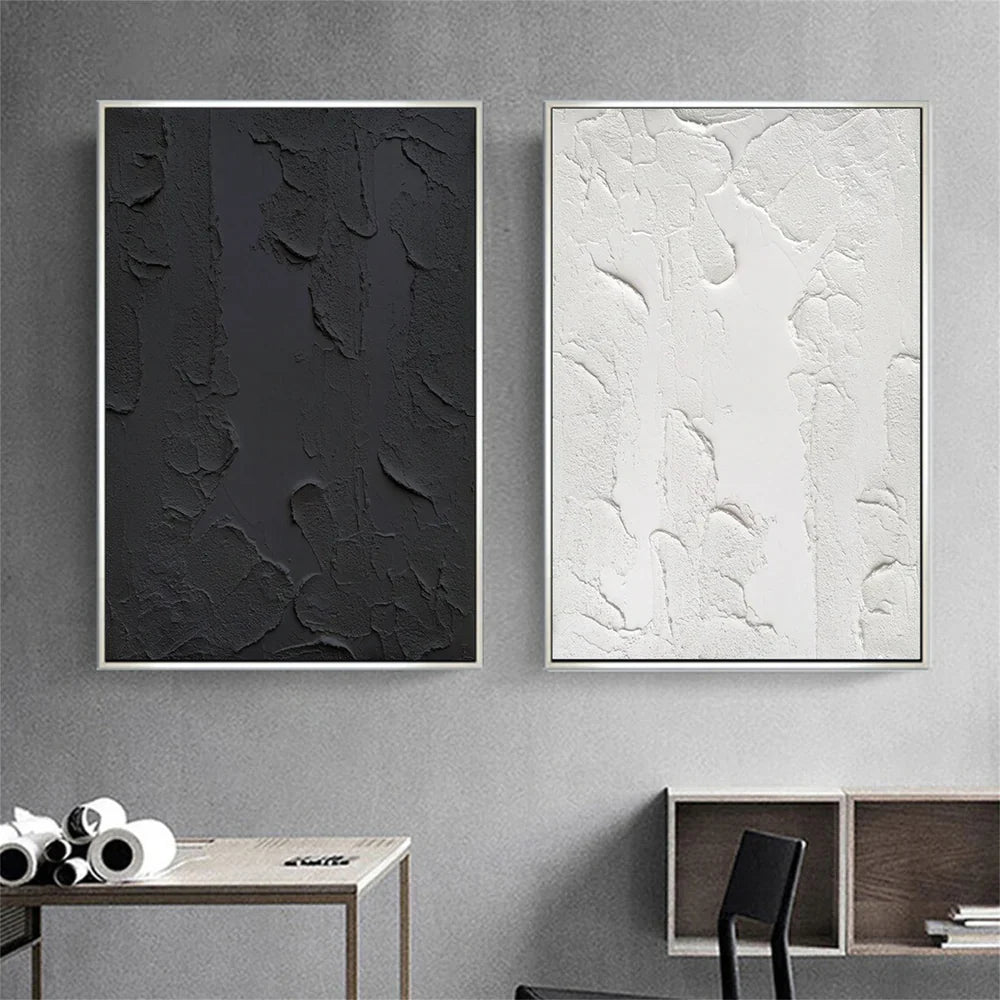Black and White Minimalist Textured Canvas Art Set of 2 #WZ021