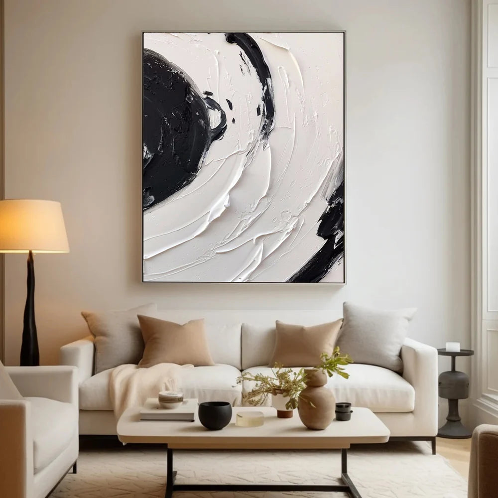 Black and White Minimalist Textured Canvas Art #WZ058