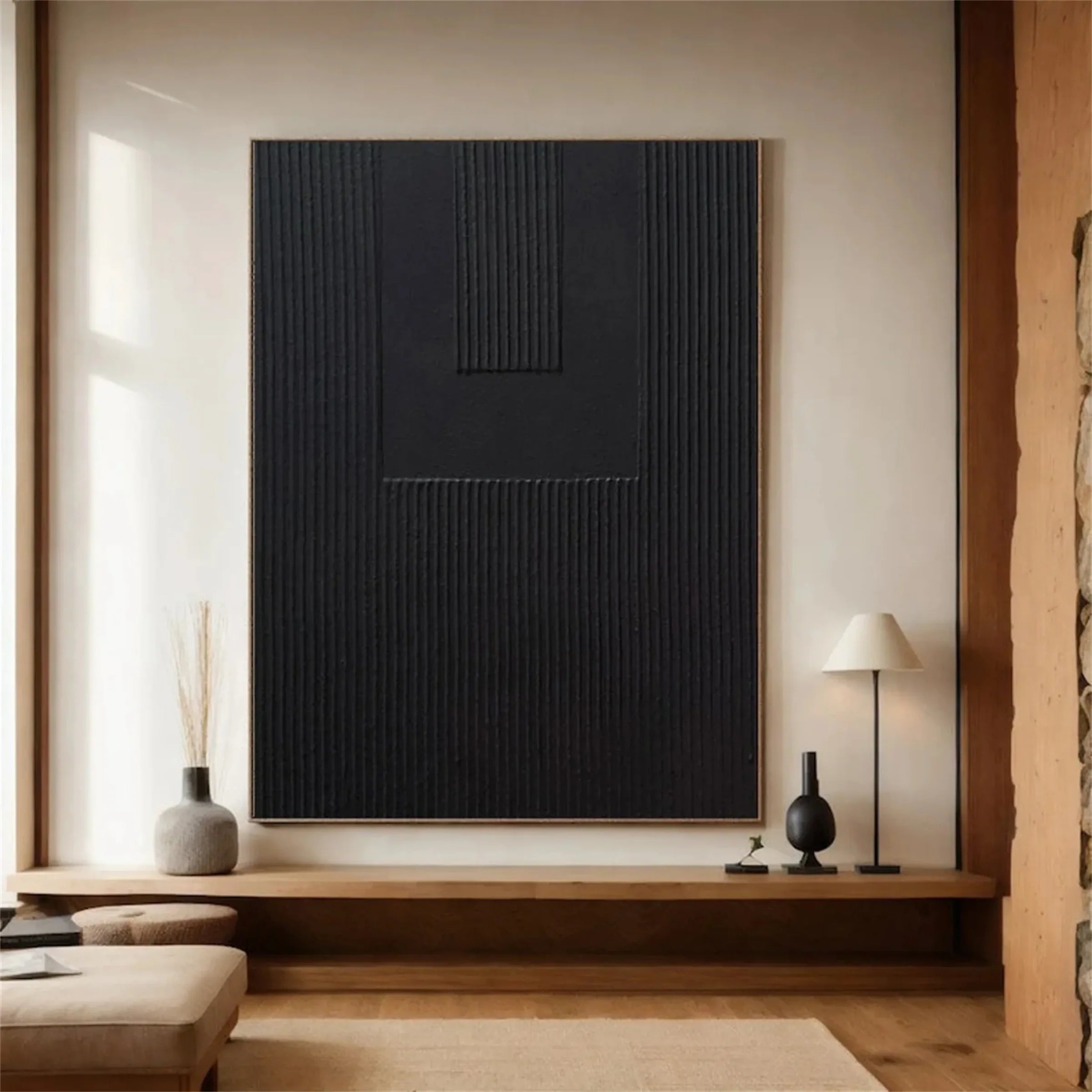 Black Minimalist Textured Canvas Art #WZ082