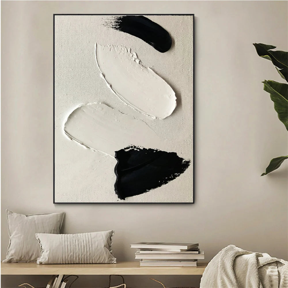 Black and White Minimalist Textured Canvas Art #WZ057