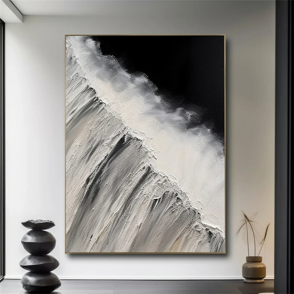 Black and White Minimalist Textured Canvas Art #WZ061