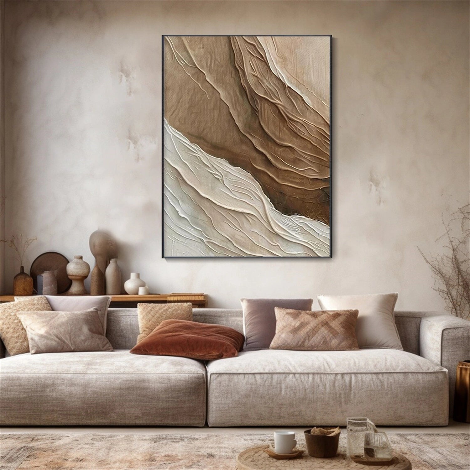 Beige and Brown Minimalist Textured Canvas Art #WM094
