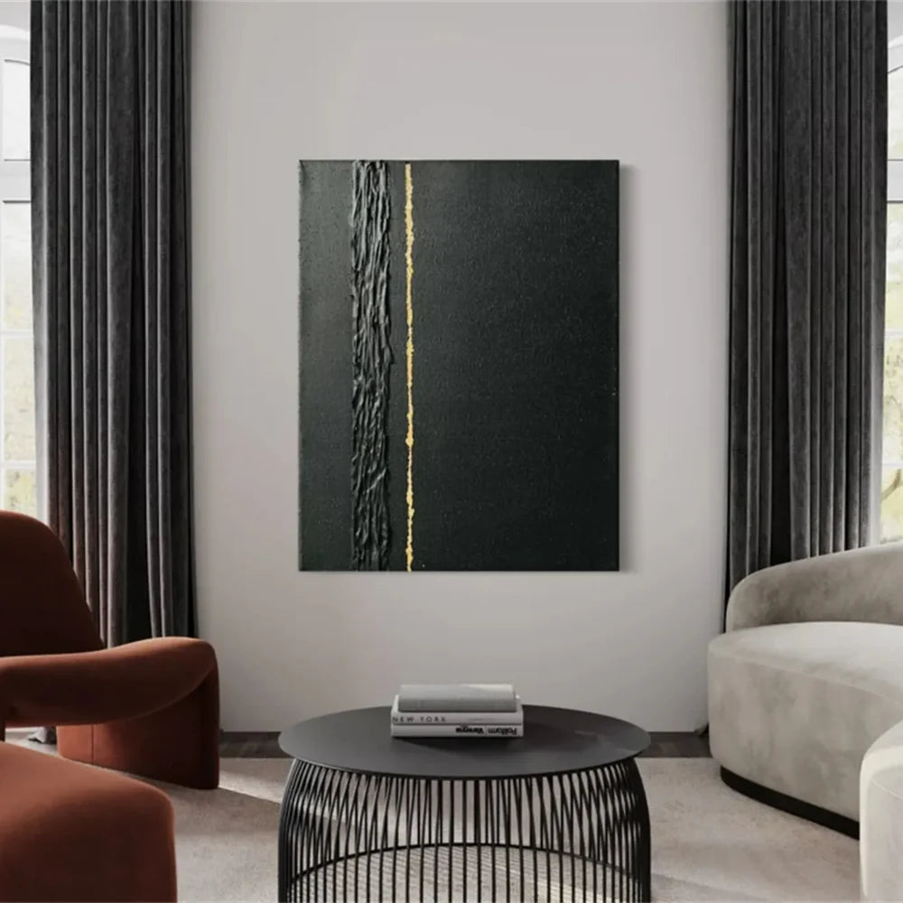 Black Minimalist Textured Canvas Art #WZ068