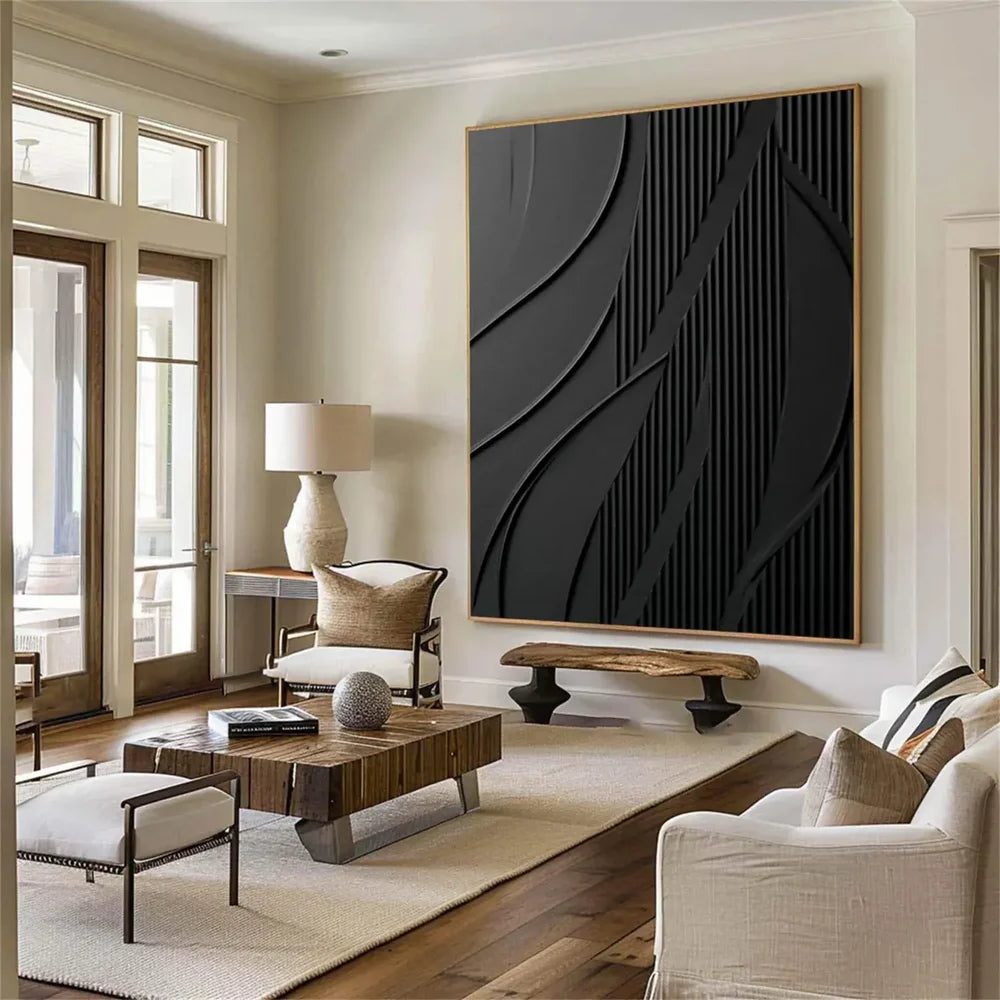 Black Minimalist Textured Canvas Art #WZ066