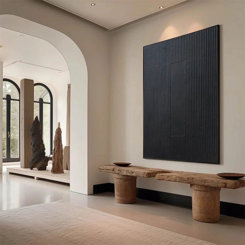 Black Minimalist Textured Canvas Art #WZ080
