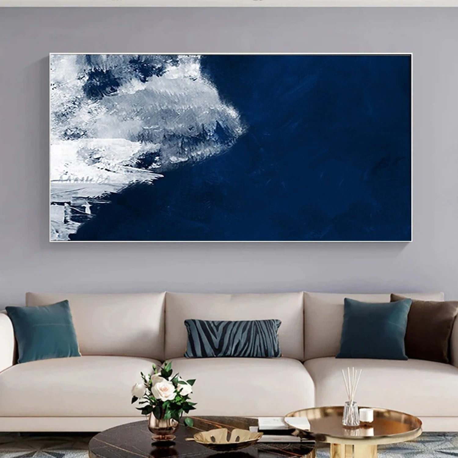 Blue and White Minimalist Canvas Art #WM097