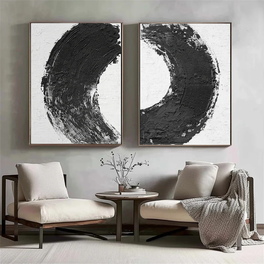 Black and White Minimalist Textured Canvas Art Set of 2 #WZ064