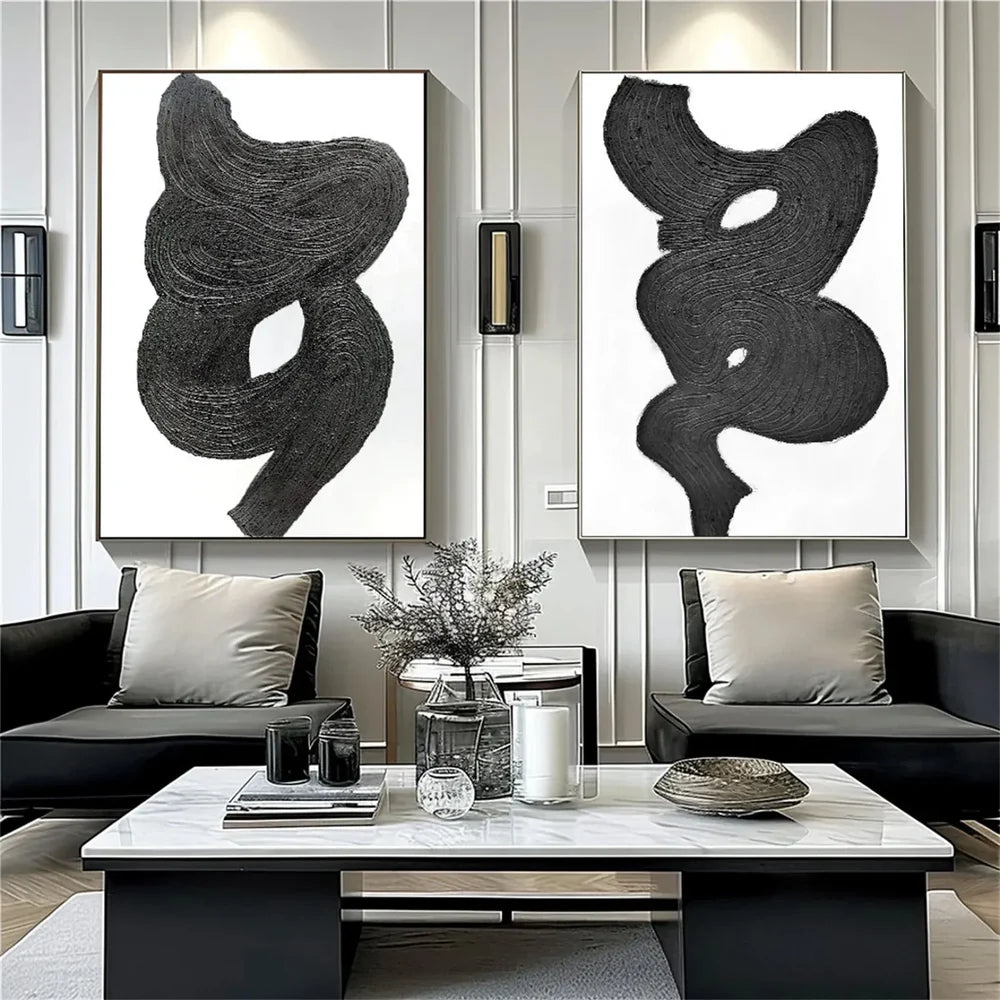 Black and White Minimalist Canvas Art Set of 2 #WZ050
