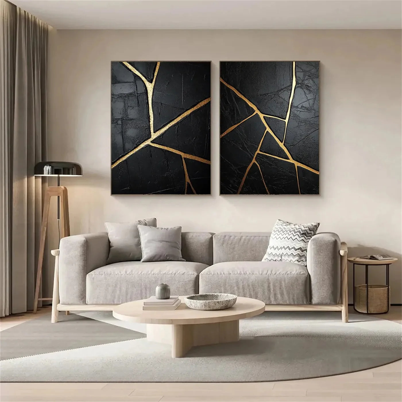 Black Minimalist Textured Canvas Art Set of 2 #WZ075