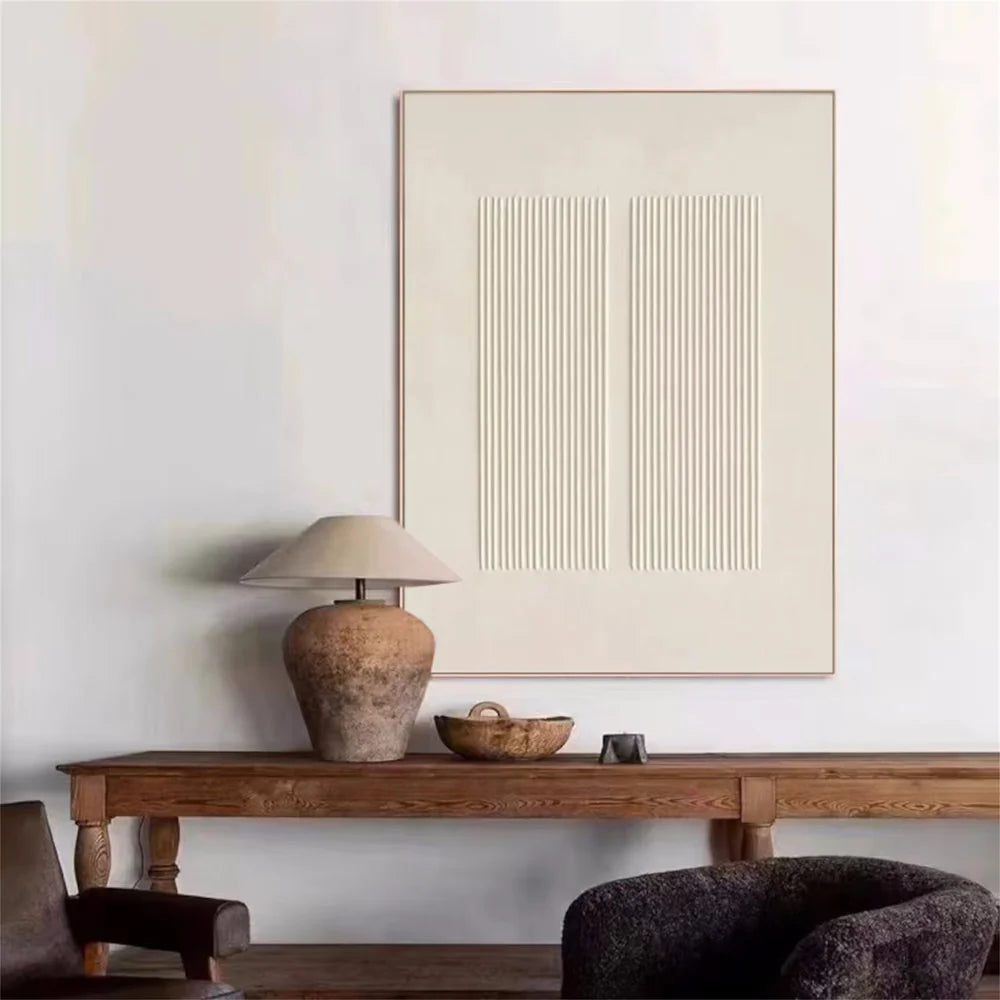 Beige and White Minimalist Textured Canvas Art #WM012