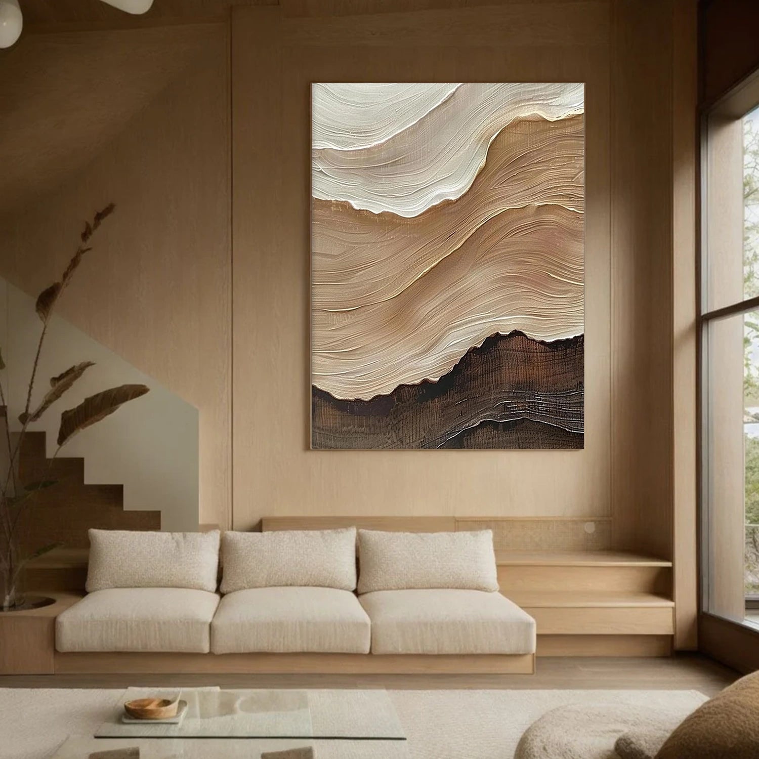 Beige and Brown Minimalist Textured Canvas Art #WM095