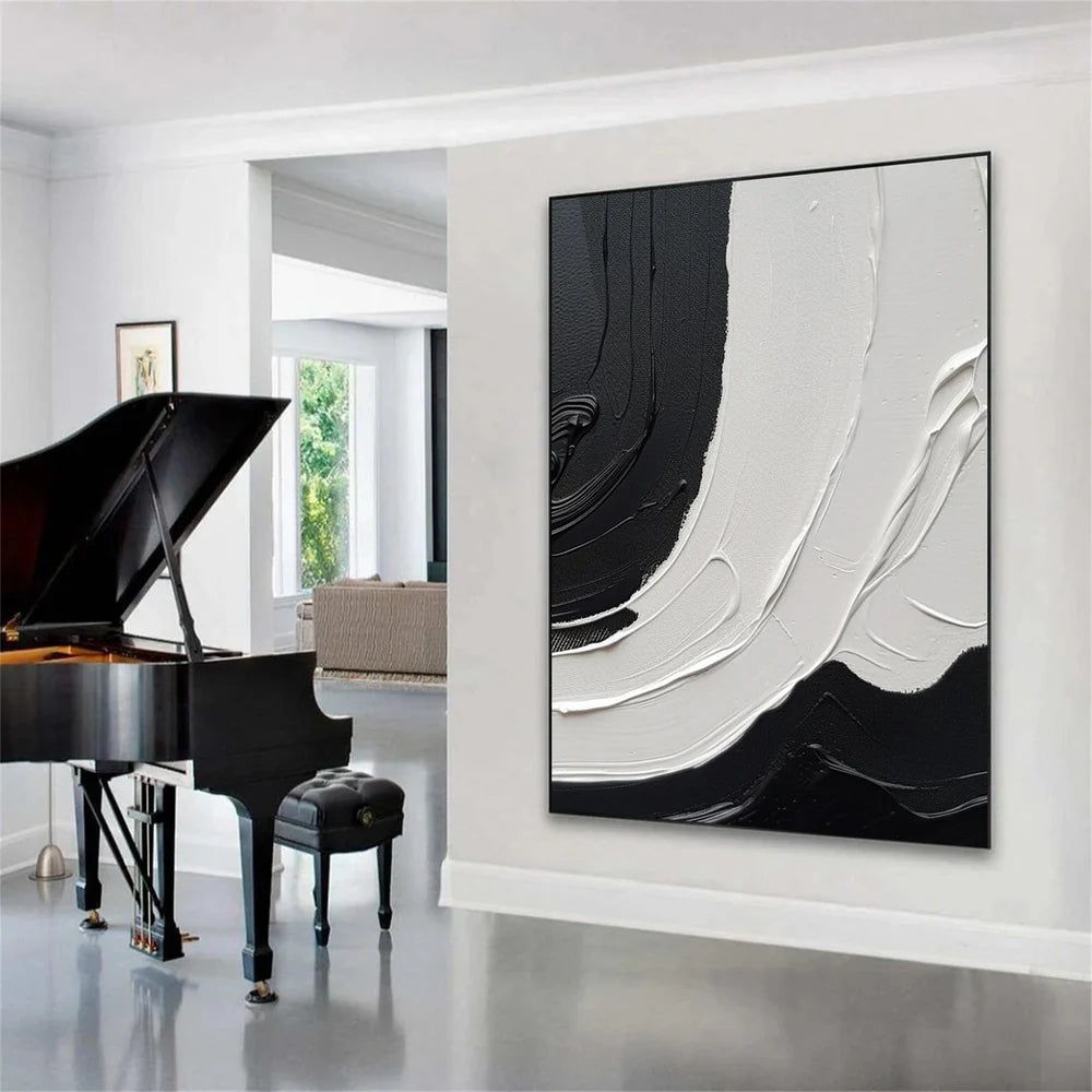 Black and White Minimalist Textured Canvas Art #WZ059