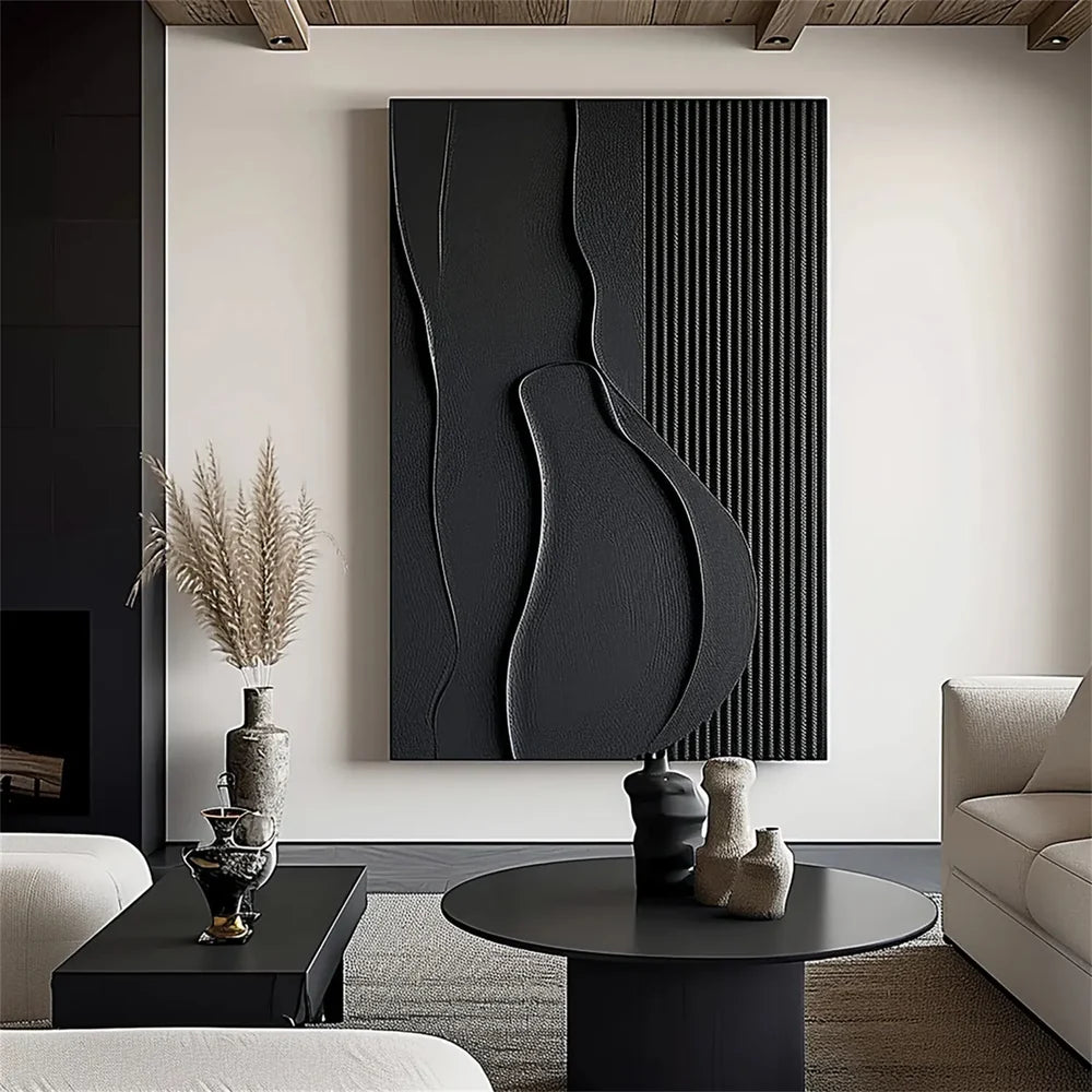 Black Minimalist Textured Canvas Art #WZ084