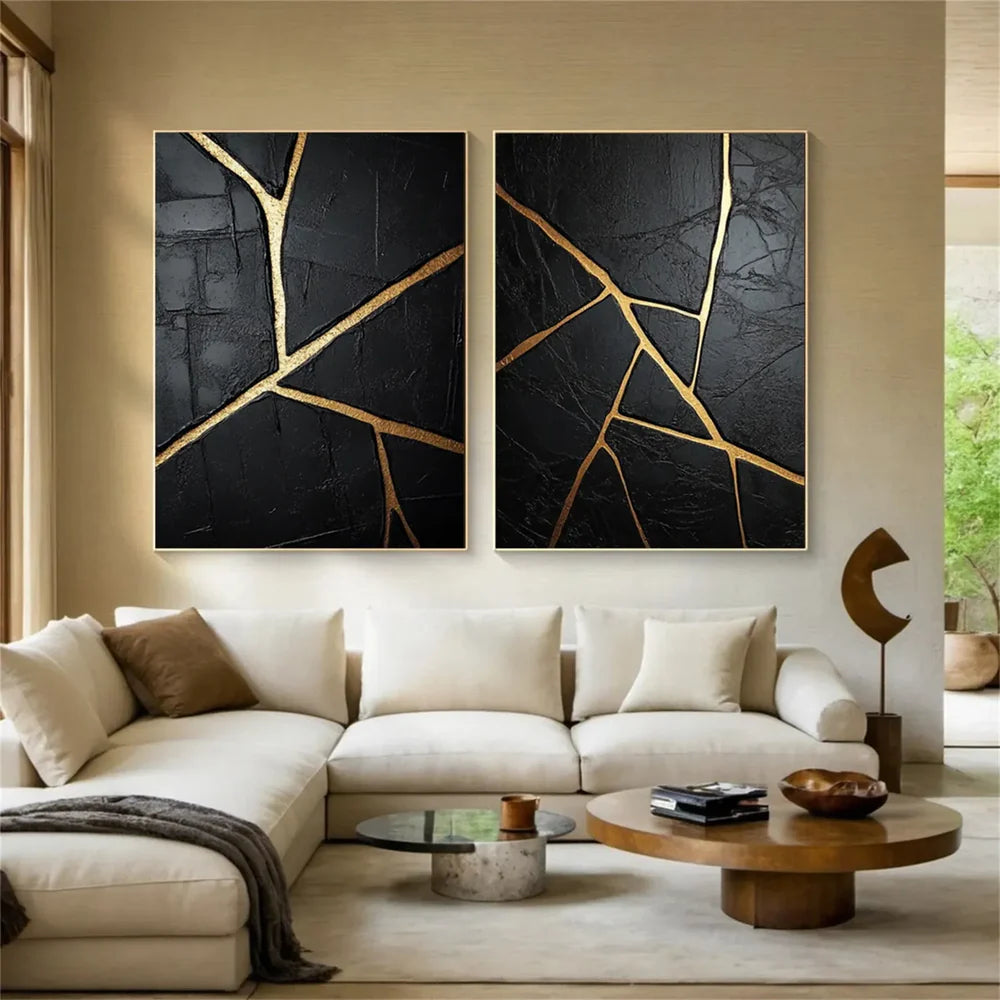 Black Minimalist Textured Canvas Art Set of 2 #WZ075