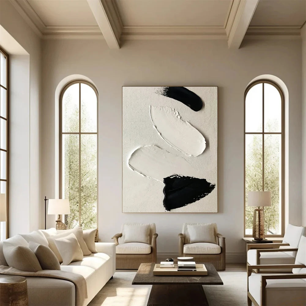 Black and White Minimalist Textured Canvas Art #WZ057