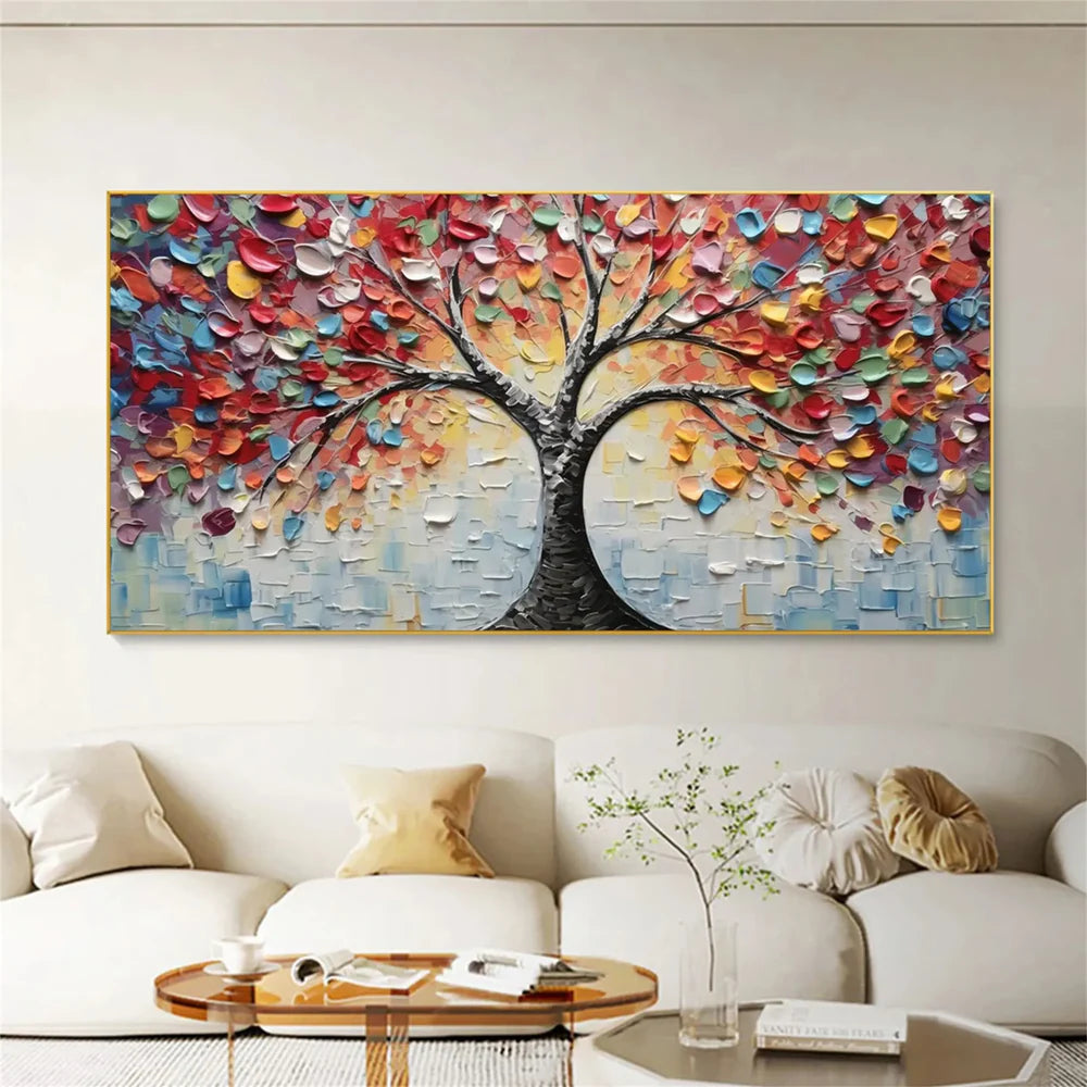 Colorful Abstract Flower And Tree Textured Canvas Art #MF056