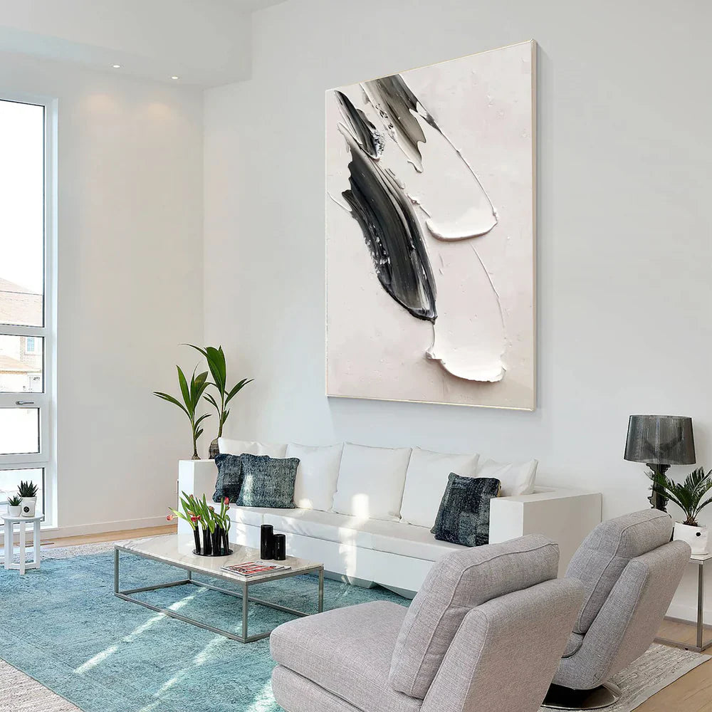 Black and White Minimalist Textured Canvas Art #WZ008