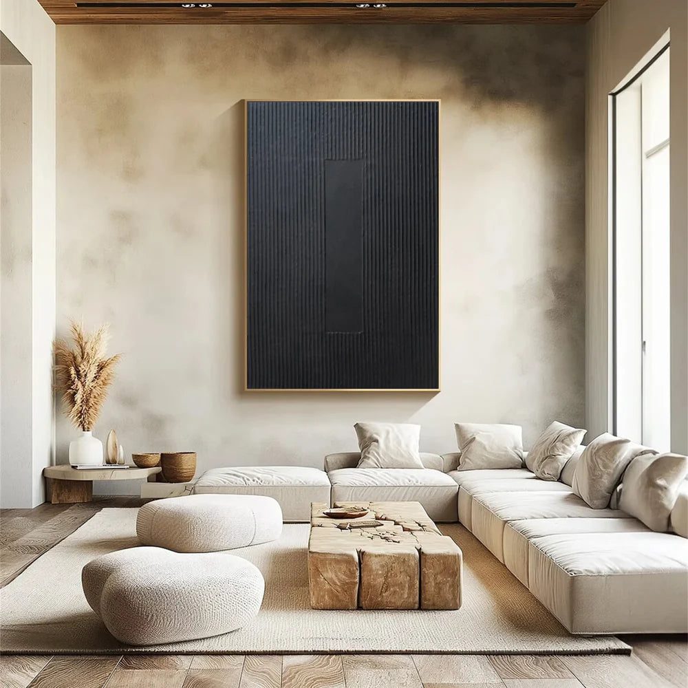 Black Minimalist Textured Canvas Art #WZ080