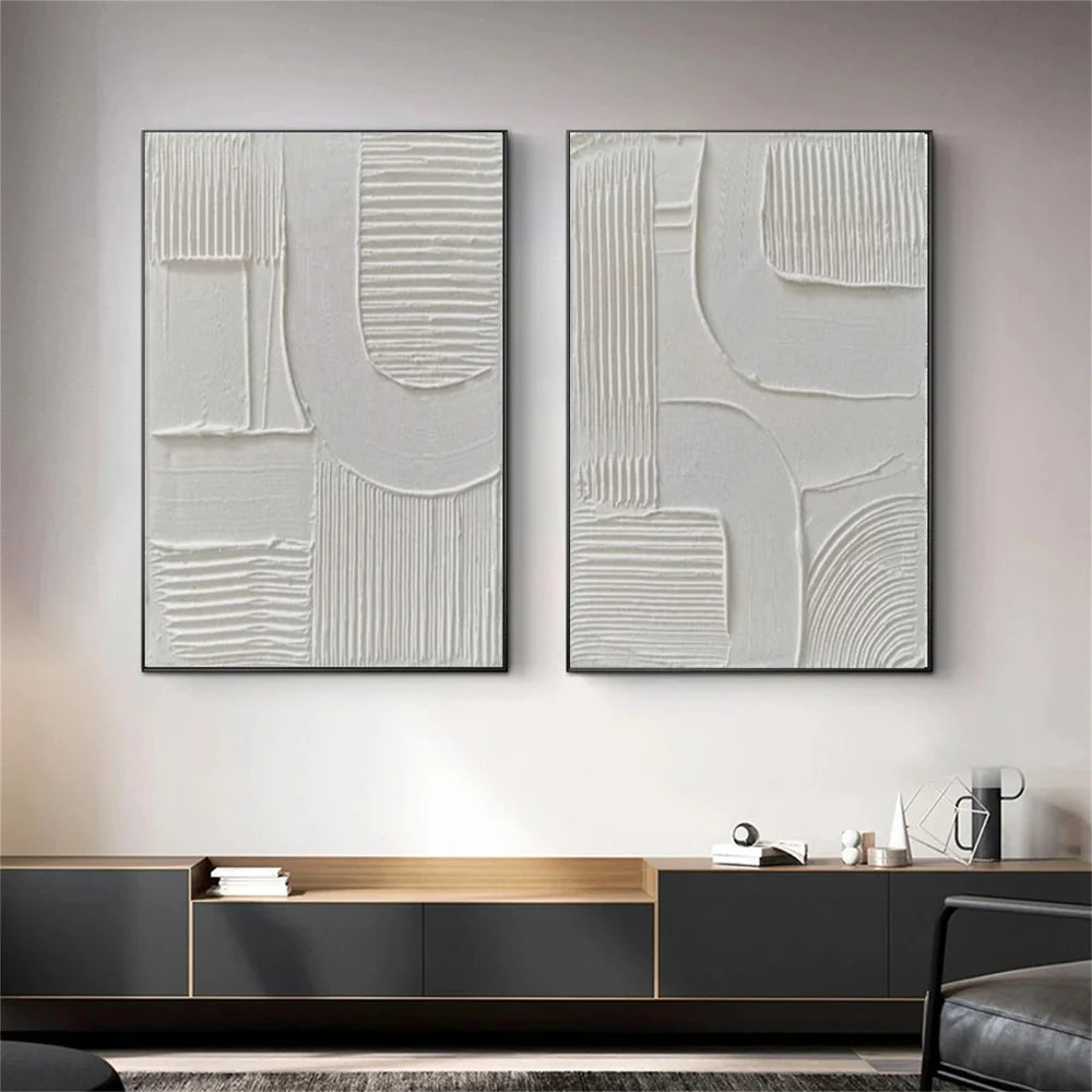 White Minimalist Textured Wall Art Set of 2 #WM024