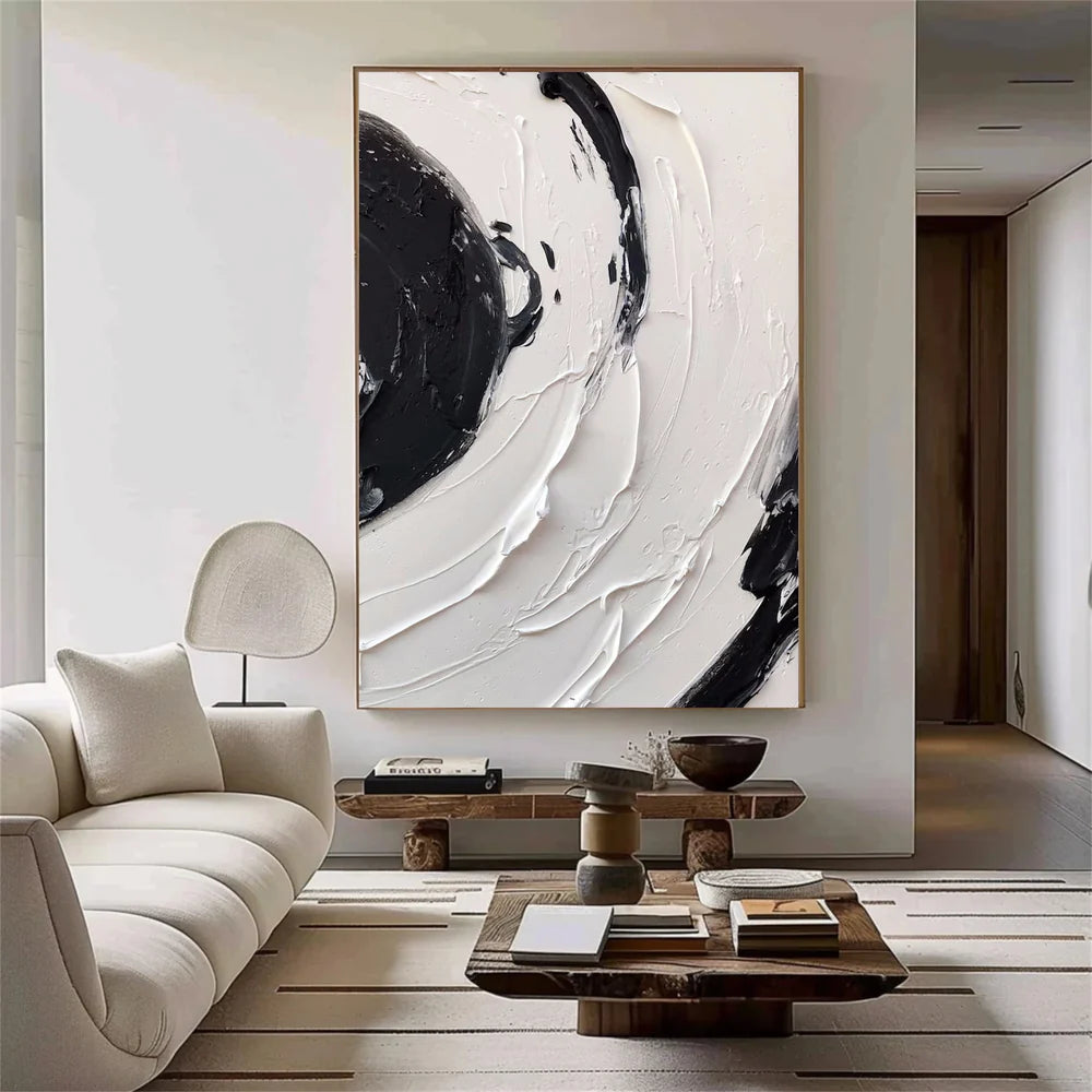 Black and White Minimalist Textured Canvas Art #WZ058