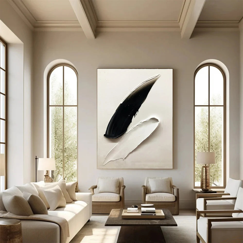 Black and White Minimalist Textured Canvas Art #WZ056
