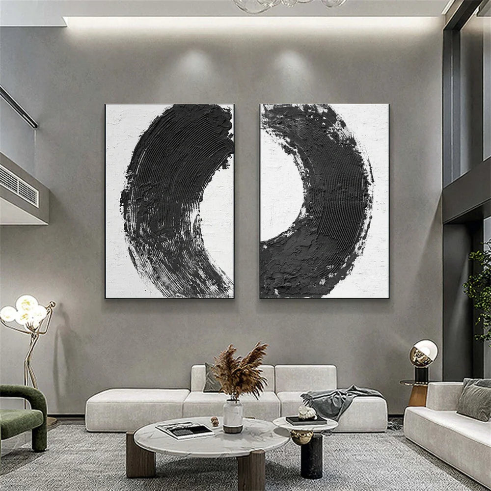 Black and White Minimalist Textured Canvas Art Set of 2 #WZ064