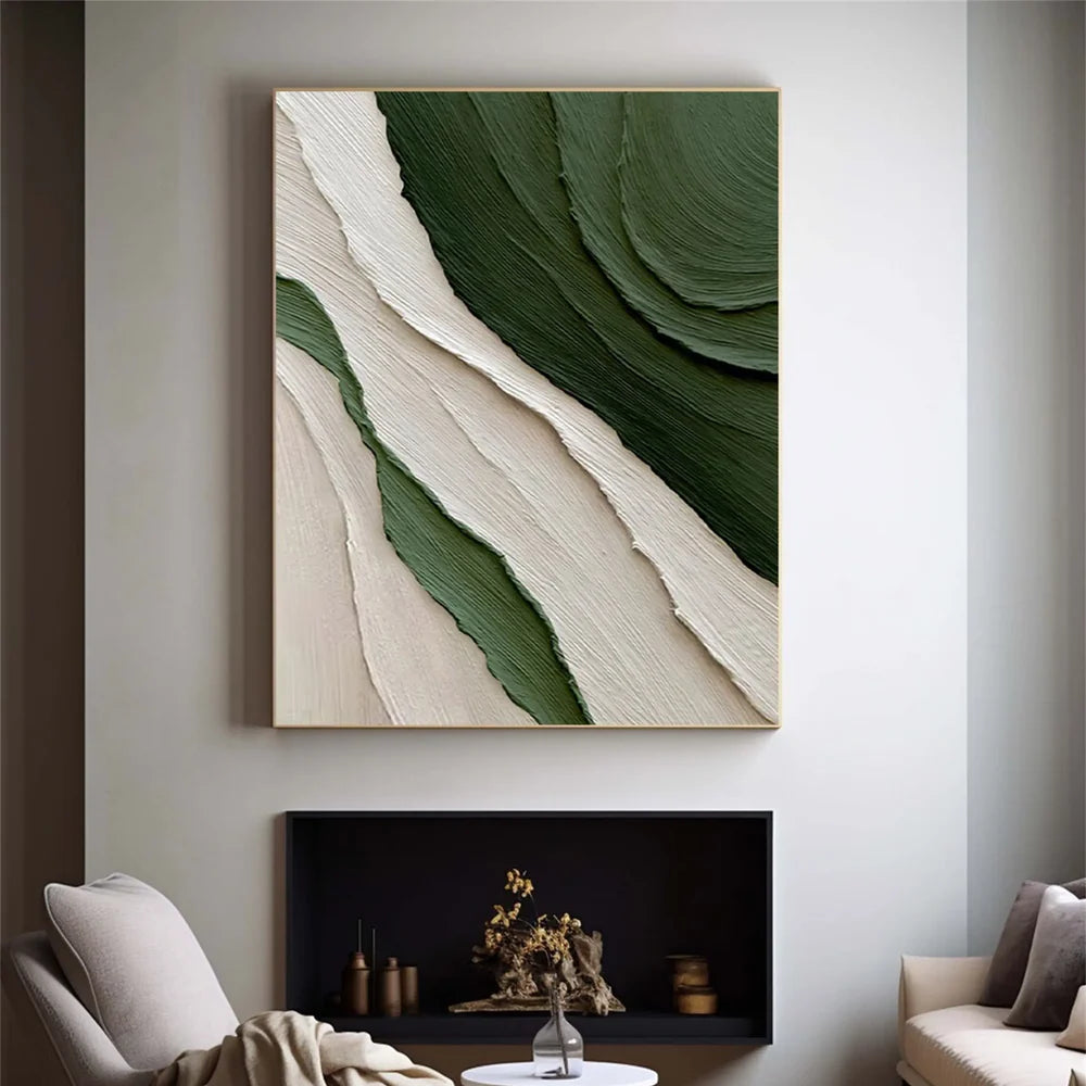 Green and White Minimalist Textured Wall Art #WM035